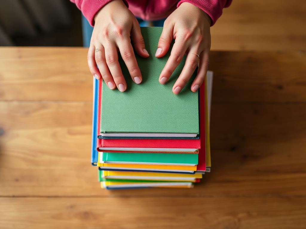 Stack of colorful children's textbooks